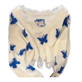 Solid Color Printed Long Sleeve Hollow Out Sweater Tops